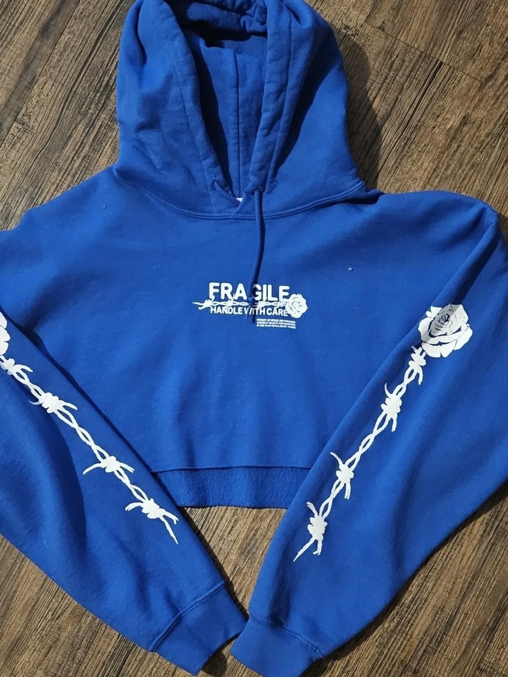 'FRAGILE Handle With Care' Cropped Hoodie